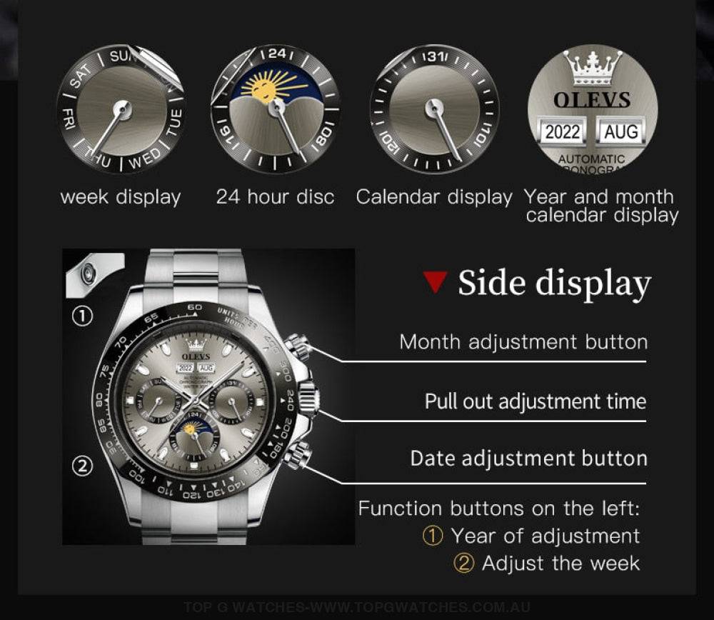 New OLEVS Automatic Mechanical Self Wind Luminous Chronograph Wristwatch - Top G Watches