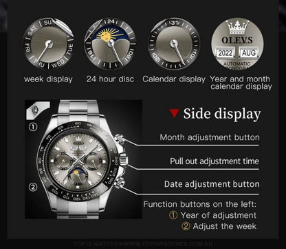 New OLEVS Automatic Mechanical Self Wind Luminous Chronograph Wristwatch - Top G Watches