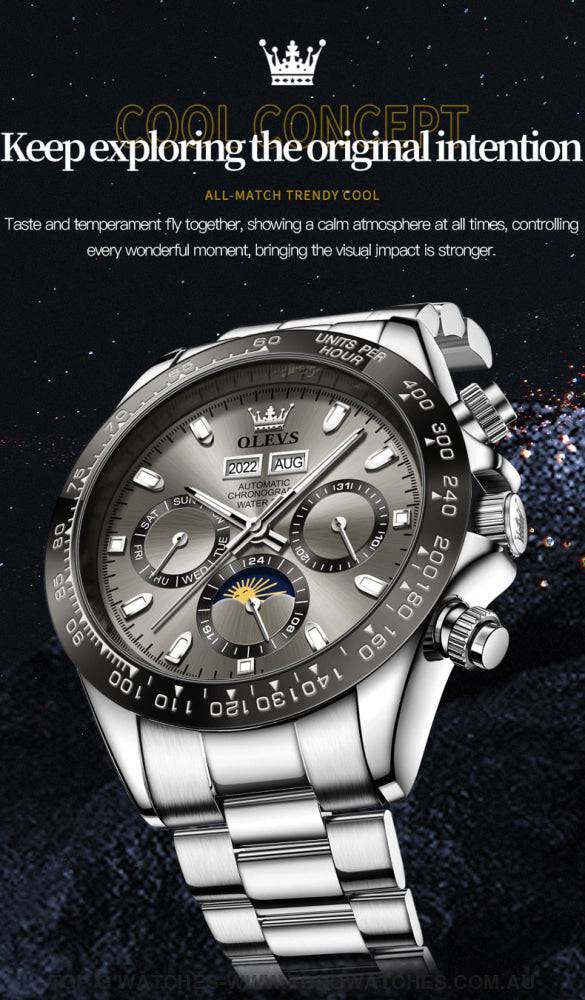 New OLEVS Automatic Mechanical Self Wind Luminous Chronograph Wristwatch - Top G Watches