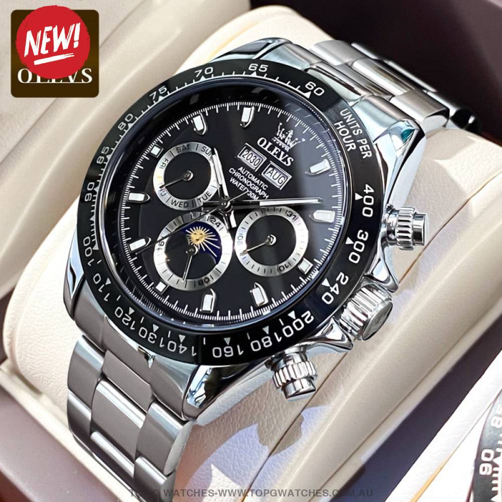New OLEVS Automatic Mechanical Self Wind Luminous Chronograph Wristwatch - Top G Watches