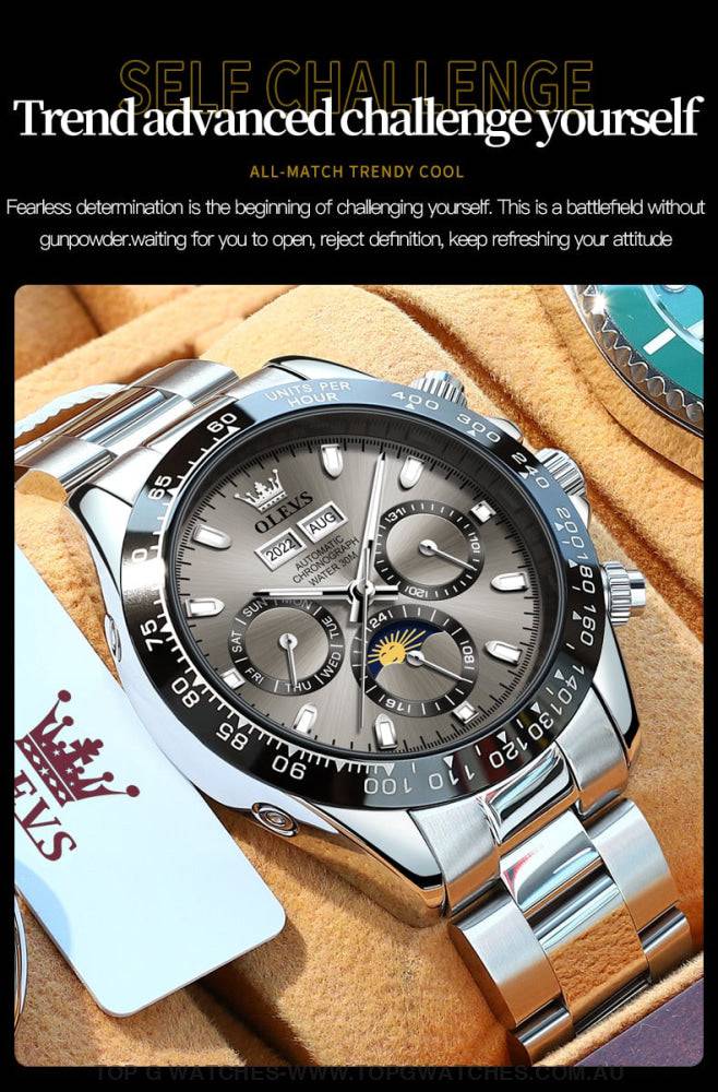 New OLEVS Automatic Mechanical Self Wind Luminous Chronograph Wristwatch - Top G Watches