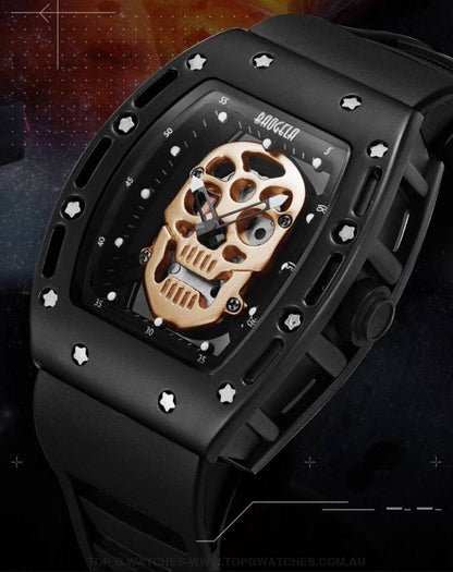 Infamous Baogela Tonneau Skull Style Luminous Quartz Skeleton Waterproof 3ATM Wristwatch - Top G Watches