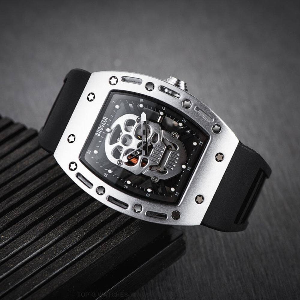 Infamous Baogela Tonneau Skull Style Luminous Quartz Skeleton Waterproof 3ATM Wristwatch - Top G Watches