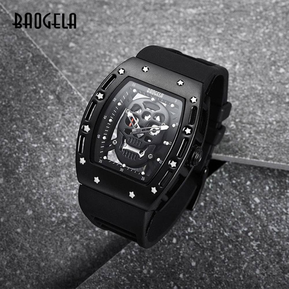 Infamous Baogela Tonneau Skull Style Luminous Quartz Skeleton Waterproof 3ATM Wristwatch - Top G Watches