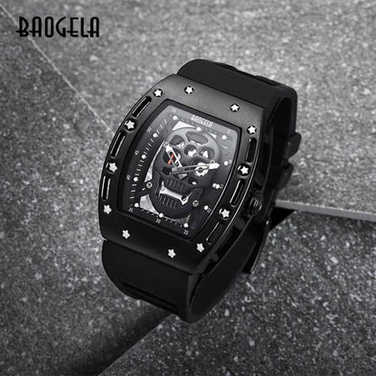 Infamous Baogela Tonneau Skull Style Luminous Quartz Skeleton Waterproof 3ATM Wristwatch - Top G Watches