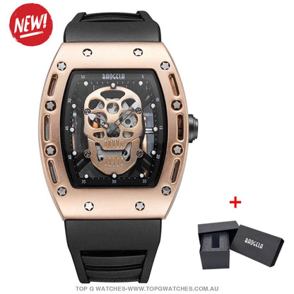 Infamous Baogela Tonneau Skull Style Luminous Quartz Skeleton Waterproof 3ATM Wristwatch - Top G Watches