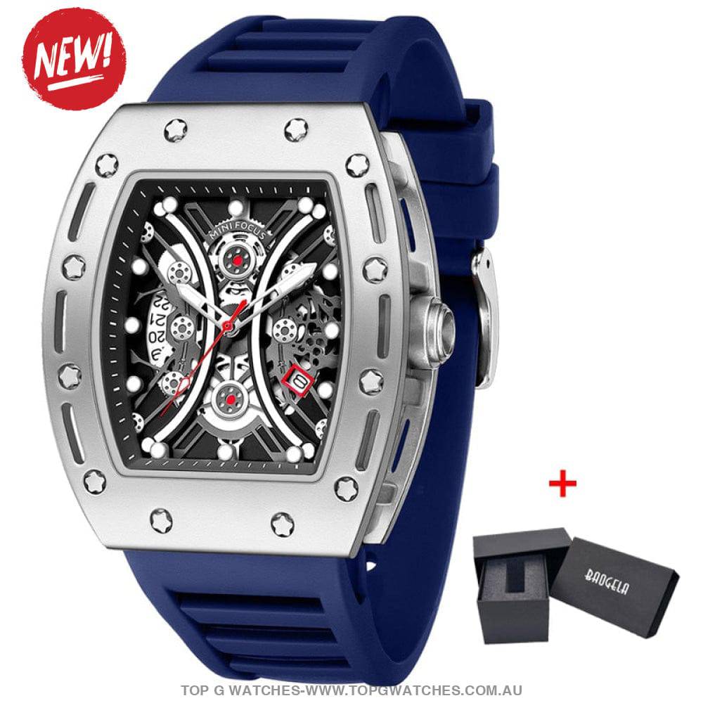 Infamous Baogela Tonneau Skull Style Luminous Quartz Skeleton Waterproof 3ATM Wristwatch - Top G Watches