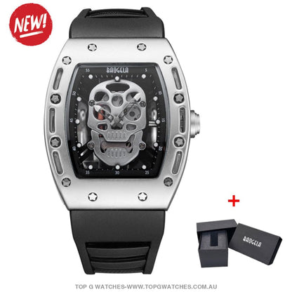 Infamous Baogela Tonneau Skull Style Luminous Quartz Skeleton Waterproof 3ATM Wristwatch - Top G Watches