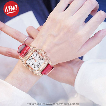 Beautiful Diamond Fashion Square Dial Quartz Ladies' Leather Wristwatch & Bracelet Combo - Top G Watches