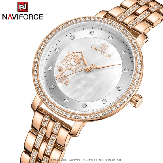 Elegant Naviforce RoseGold Rose Design Ladies Bracelet Watch - Top G Watches