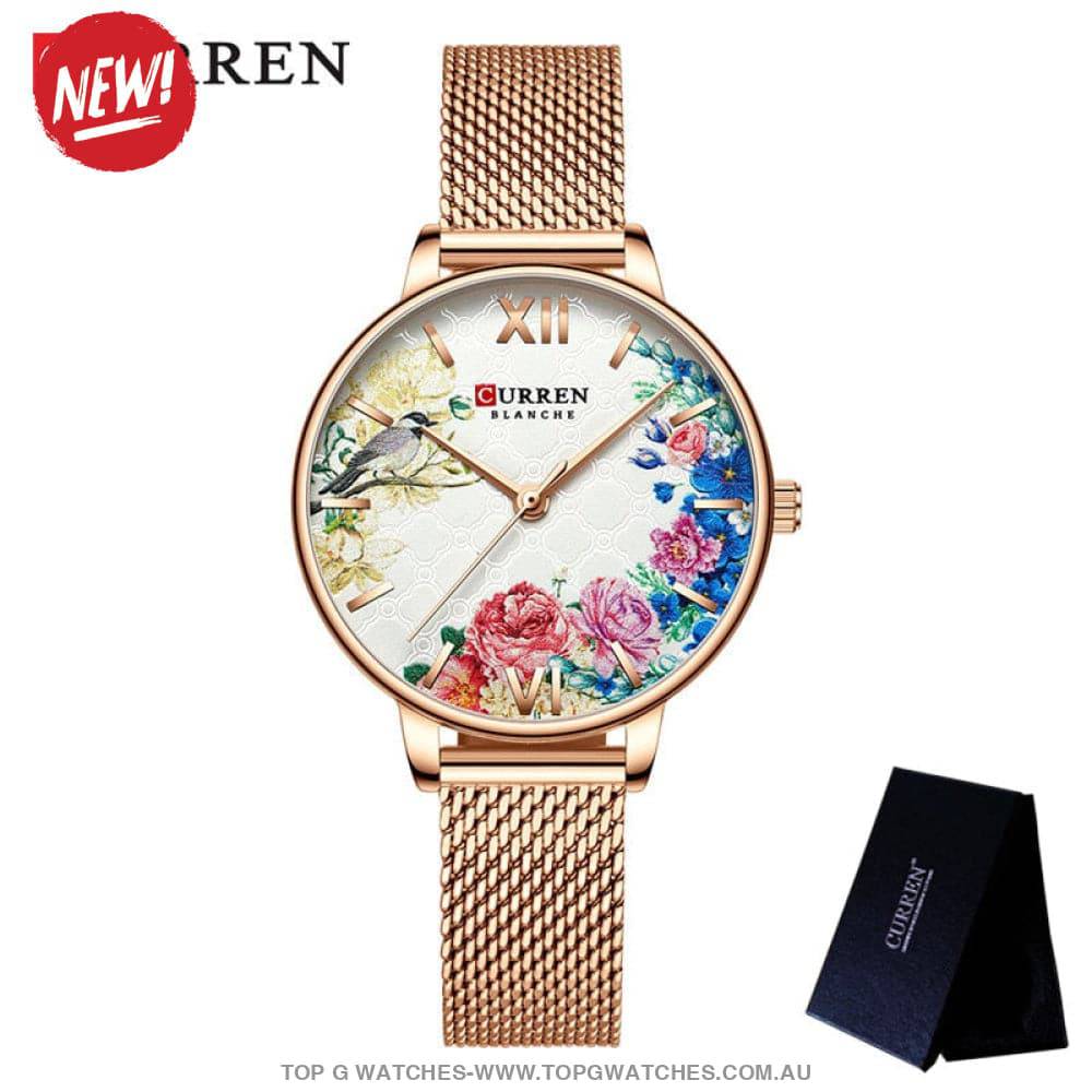 Flower Rose Curren Elegant Gold Waterproof Mesh Bracelet Ladies' Wristwatch - Top G Watches