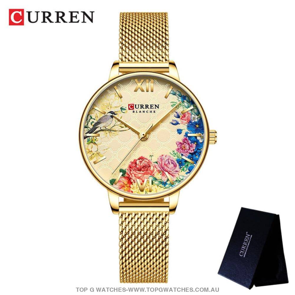 Flower Rose Curren Elegant Gold Waterproof Mesh Bracelet Ladies' Wristwatch - Top G Watches