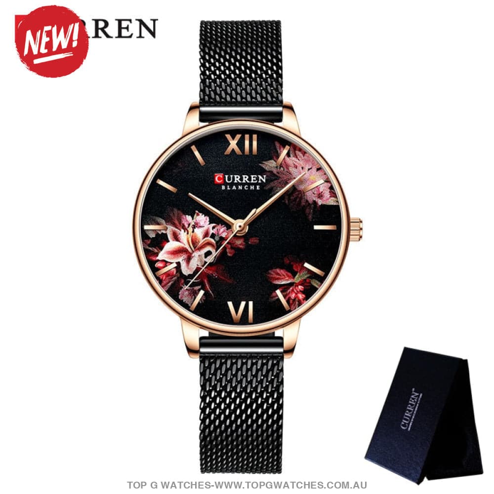 Flower Rose Curren Elegant Gold Waterproof Mesh Bracelet Ladies' Wristwatch - Top G Watches