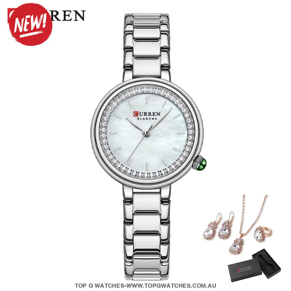 Ladies' CURREN Diamond Finish Luxury 5pc Jewellery Set - 9089 Luxury Ring Earrings Necklace Watch Mega Combo. - Top G Watches