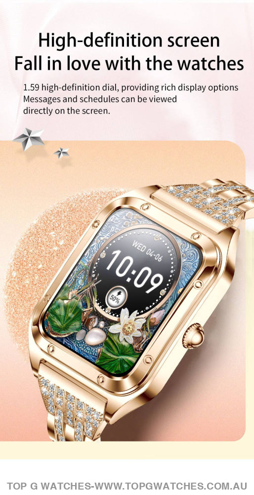 Elegant Diamond Gold Lige Smart Sport Fitness Bluetooth Fashion Pro V1 Smartwatch - Top G Watches