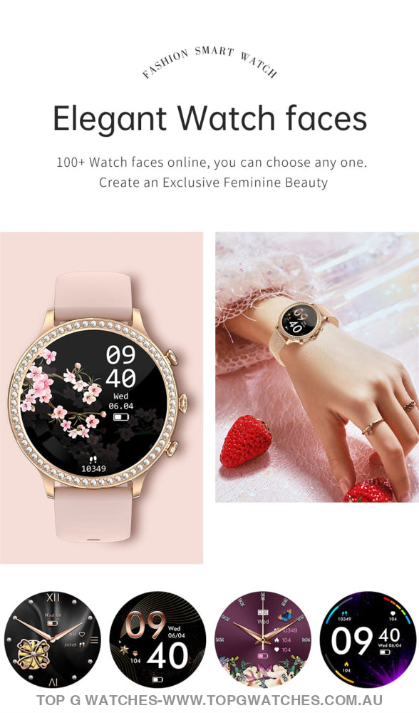 New Gold Diamond LIGE Full LED HD Bluetooth Call Custom Dial Sports Fashion Health Bracelet Waterproof Ladie's Smartwatch - Top G Watches