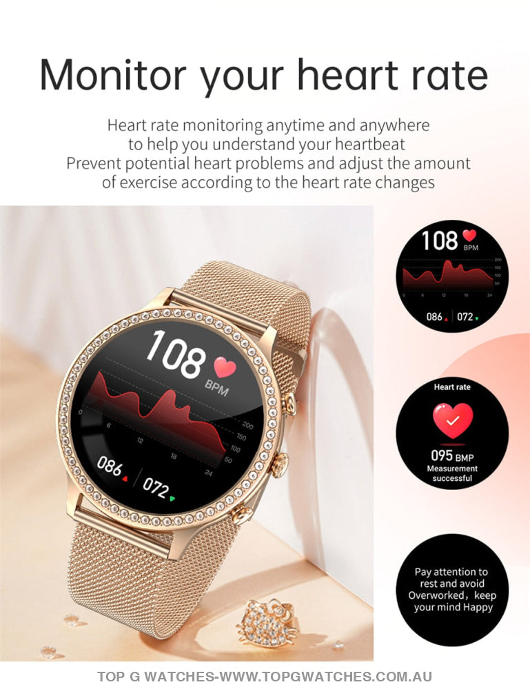 New Gold Diamond LIGE Full LED HD Bluetooth Call Custom Dial Sports Fashion Health Bracelet Waterproof Ladie's Smartwatch - Top G Watches
