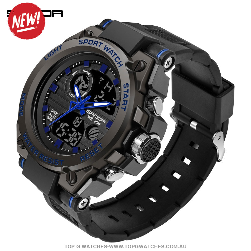 G-Style Shock Sanda Sports Military Dual Shockproof Waterproof Digital Wristwatch Blue Mens Watches