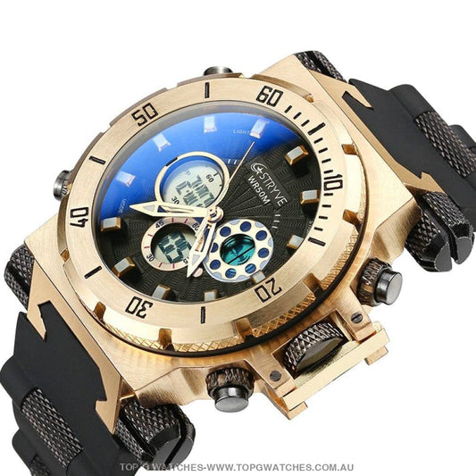Gold Sports Stryve 5ATM Waterproof S8015 Trending Luxury Led Digital Casual Fashion Wrist Watch - Top G Watches