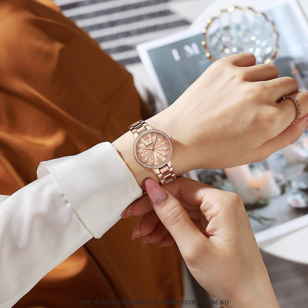 Ladies' CURREN Diamond Finish Luxury 5pc Jewellery Set - 9089 Luxury Ring Earrings Necklace Watch Mega Combo. - Top G Watches