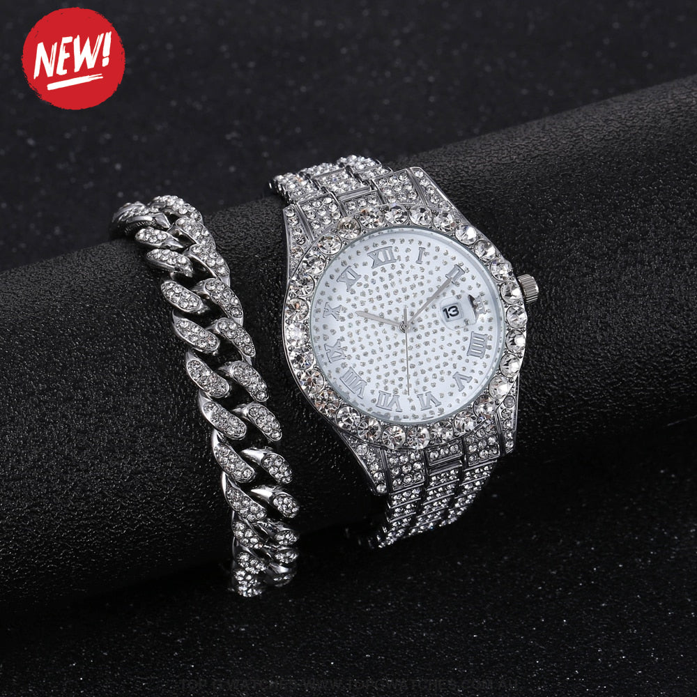 Ladies' Ultimate Diamond Gold Silver Dress Fashion Bracelet Watch Combo - Top G Watches