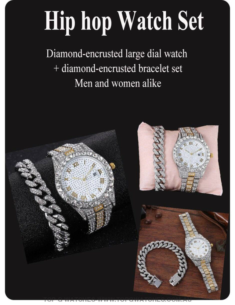 Ladies' Ultimate Diamond Gold Silver Dress Fashion Bracelet Watch Combo - Top G Watches