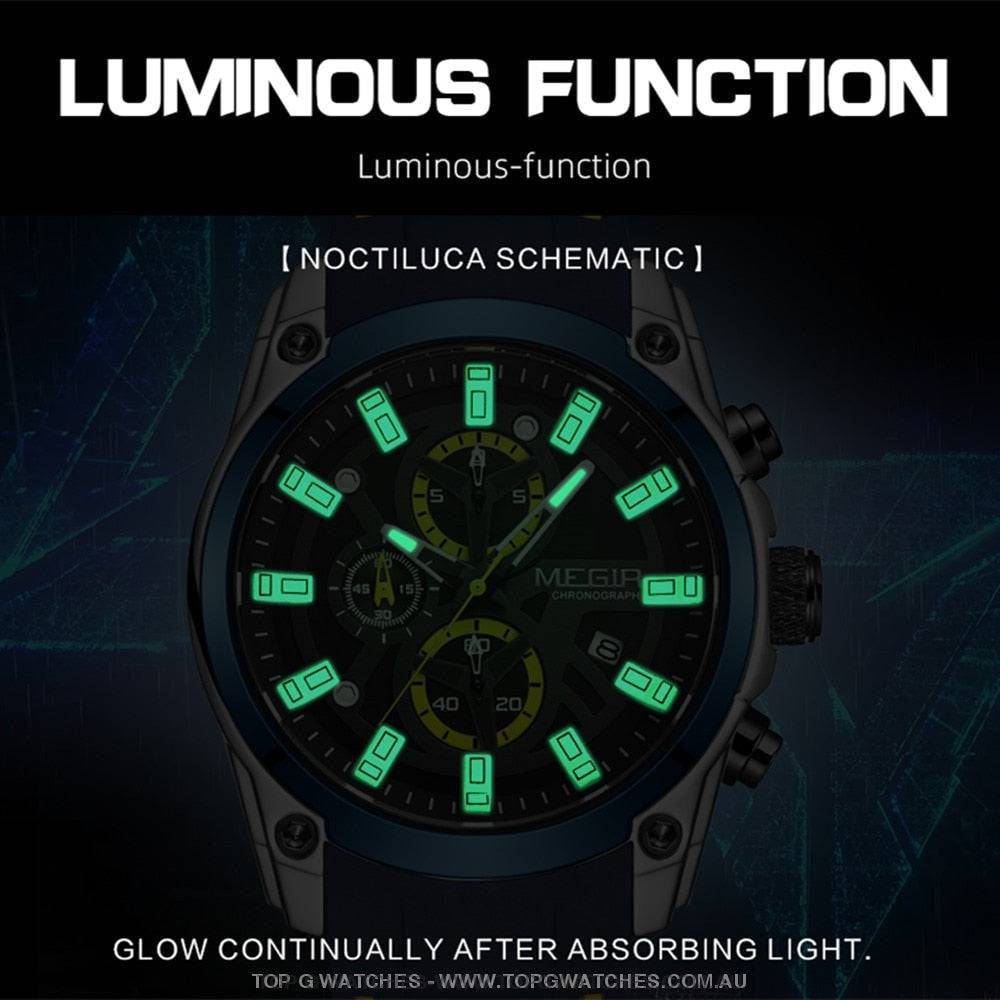 Latest GT-Sports Touring Megir' Quartz Chronograph Sports 30M Waterproof Luminous 2144 Wristwatch - Top G Watches
