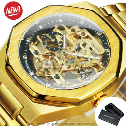Luxury Forsining Tourbillon Hollow Mechanical Automatic Brushed Stainless-Steel Men's Business Dress Watch - Top G Watches