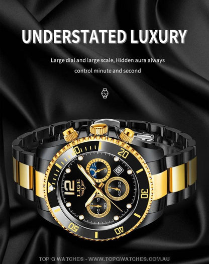 Luxury Lige' 24Hour Moon Phase Sport Waterproof Quartz Chronograph Business Wrist Watch - Top G Watches
