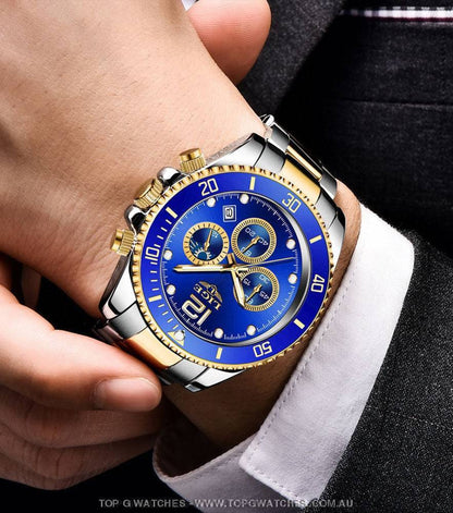 Luxury Lige' 24Hour Moon Phase Sport Waterproof Quartz Chronograph Business Wrist Watch - Top G Watches