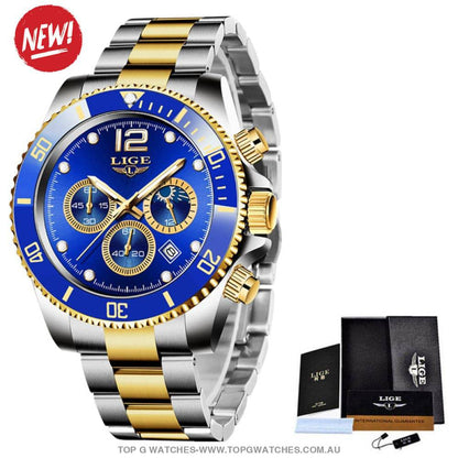 Luxury Lige' 24Hour Moon Phase Sport Waterproof Quartz Chronograph Business Wrist Watch - Top G Watches
