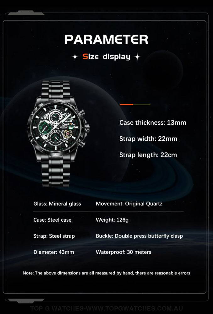 Luxury Lige Business Hollow Sports Waterproof Quartz Men's Military Wristwatch - Top G Watches