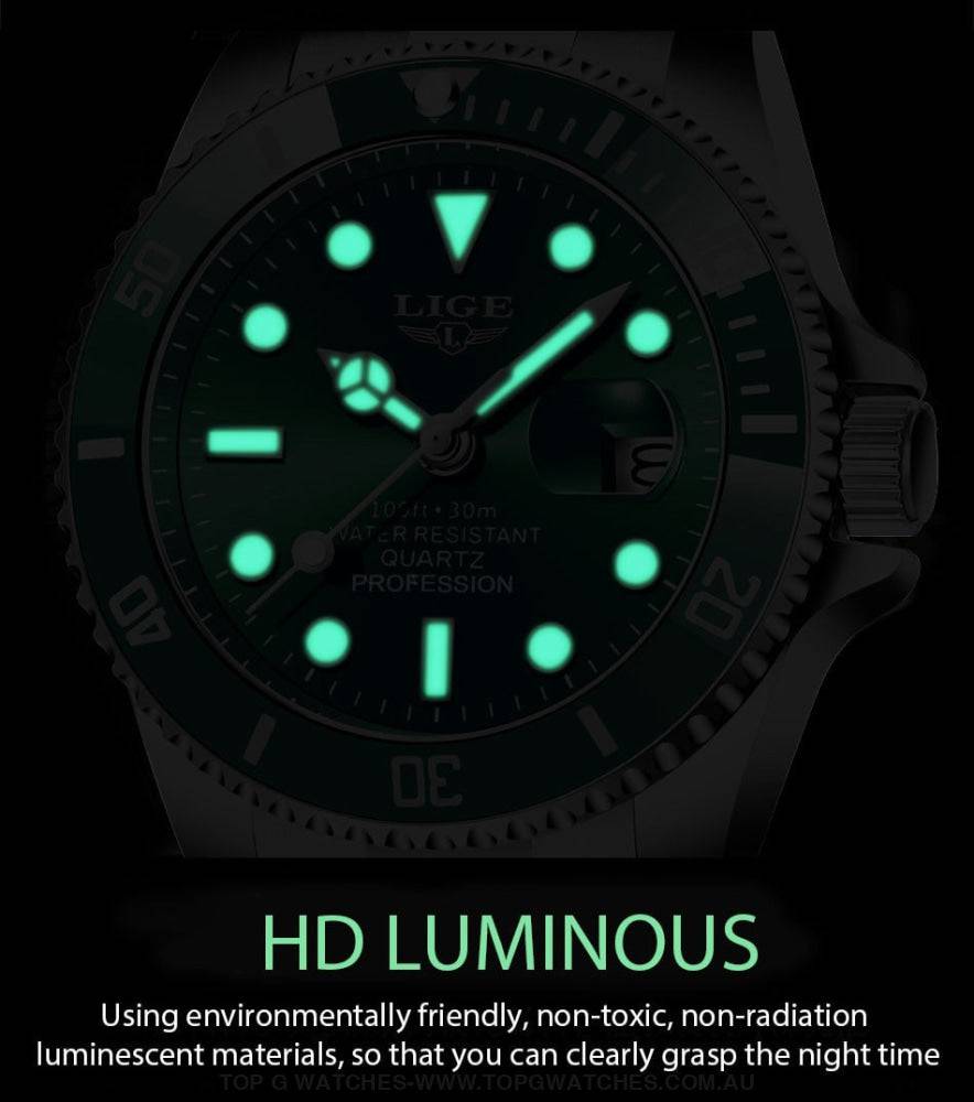 Luxury Lige Profession Subdiver Chronograph Quartz Crystal Wristwatch - Top G Watches
