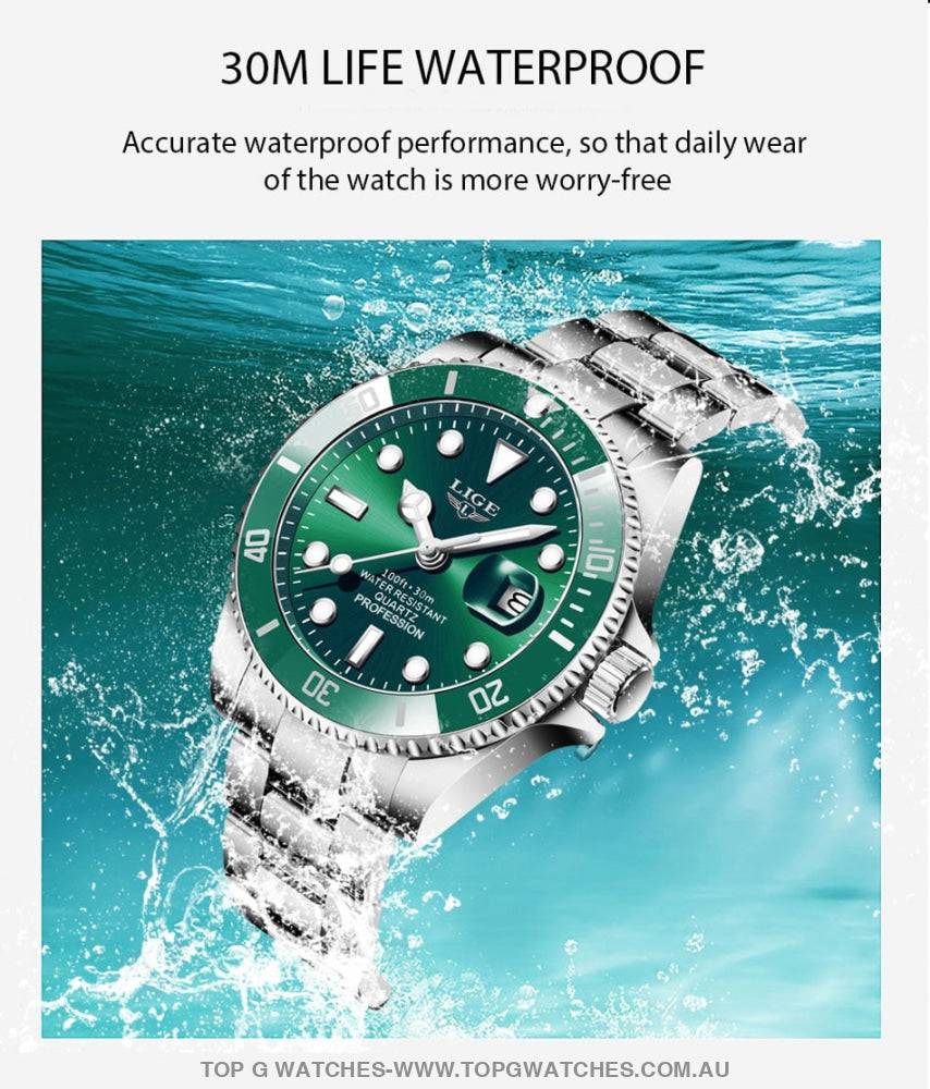 Luxury Lige Profession Subdiver Chronograph Quartz Crystal Wristwatch - Top G Watches