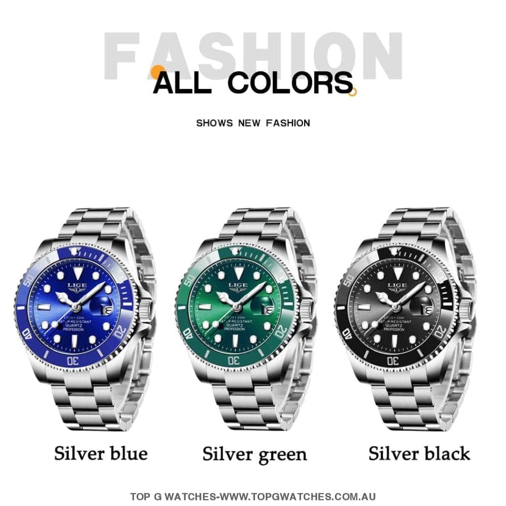 Luxury Lige Profession Subdiver Chronograph Quartz Crystal Wristwatch - Top G Watches