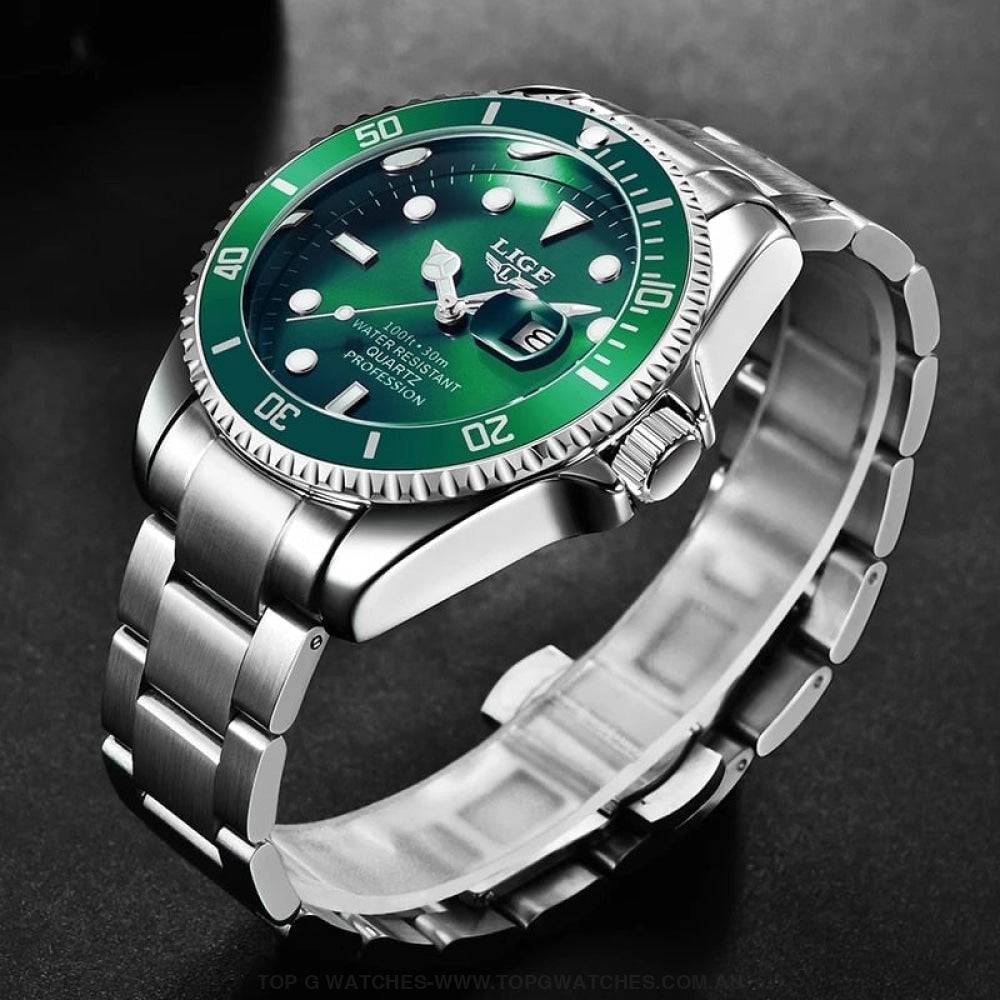 Luxury Lige Profession Subdiver Chronograph Quartz Crystal Wristwatch - Top G Watches