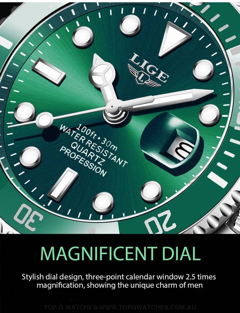 Luxury Lige Profession Subdiver Chronograph Quartz Crystal Wristwatch - Top G Watches