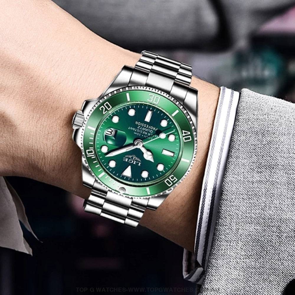 Luxury Lige Profession Subdiver Chronograph Quartz Crystal Wristwatch - Top G Watches