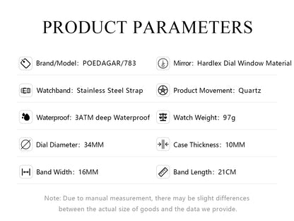 Luxury Poedagar 783 Waterproof Stainless-Steel Quartz Ladies Watch - Top G Watches