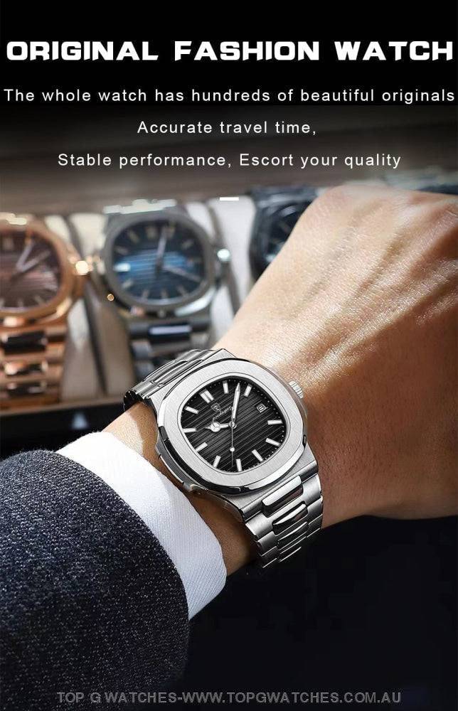 Luxury Poedagar Business Luminous Steel Square Quartz-Crystal Watch - Top G Watches