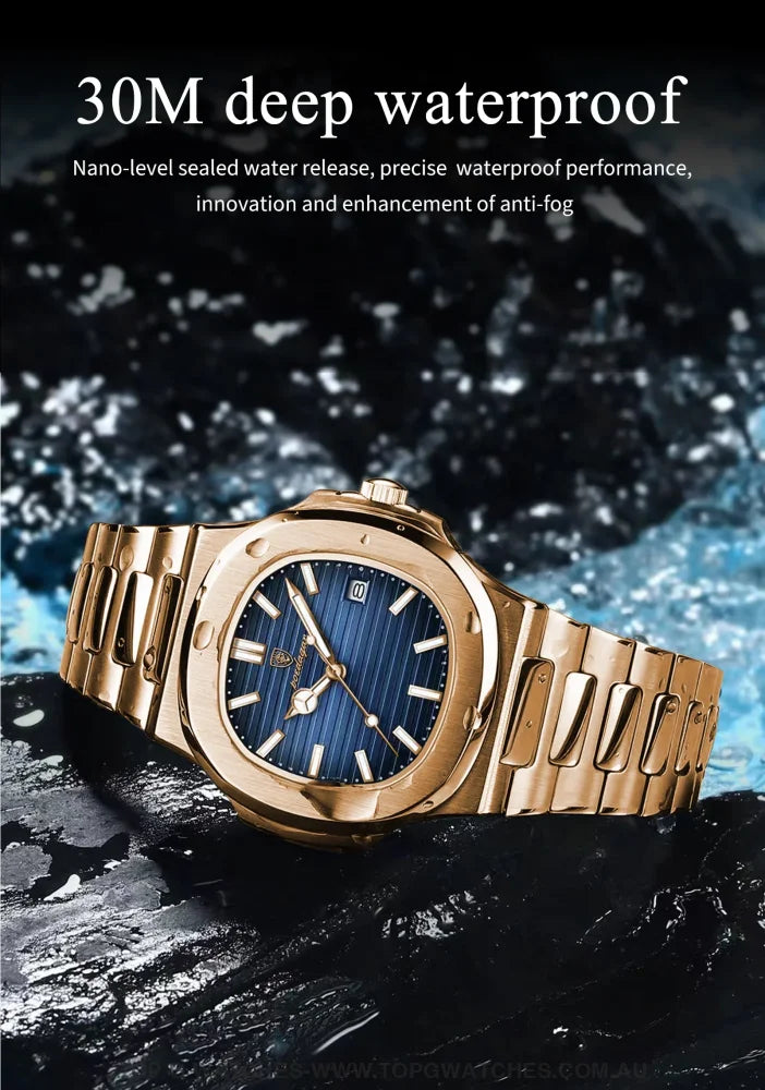 Luxury Poedagar Business Luminous Steel Square Quartz Divers Leather Wristwatch - Top G Watches