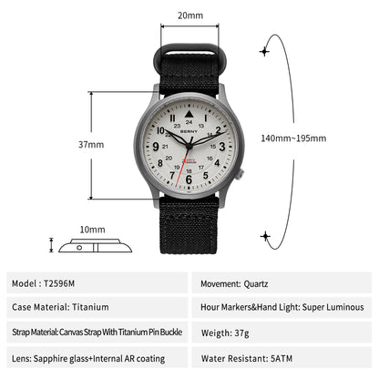 BERNY T2596M Men's Titanium Field Watch | Sapphire Crystal - MIYOTA Quartz