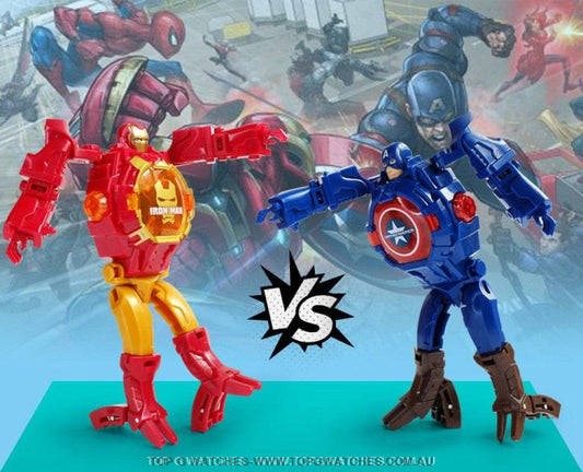Marvel Iron Man Spiderman Disney Frozen Children's Transformer LED Children's Toy Watch - Top G Watches