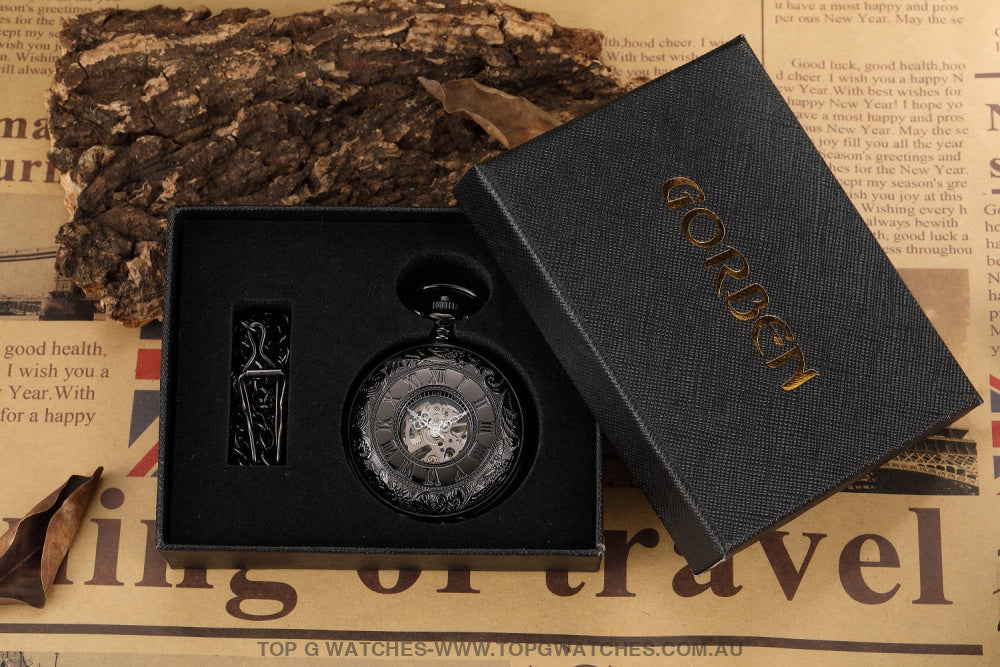 Mechanical Hollow Skeleton Hardware Dial Gold Silver Black Steel Quartz Pocket Chain Watch - Top G Watches