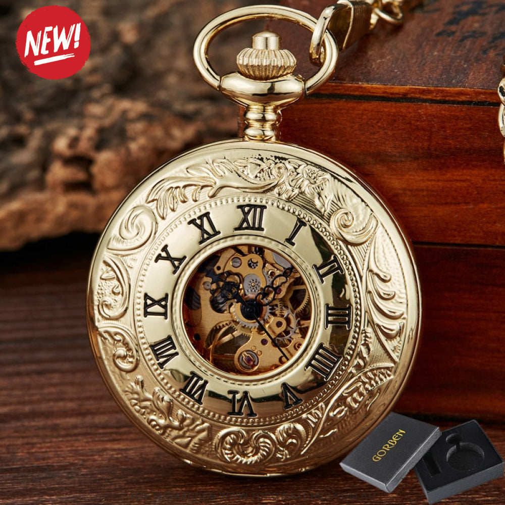 Mechanical Hollow Skeleton Hardware Dial Gold Silver Black Steel Quartz Pocket Chain Watch - Top G Watches