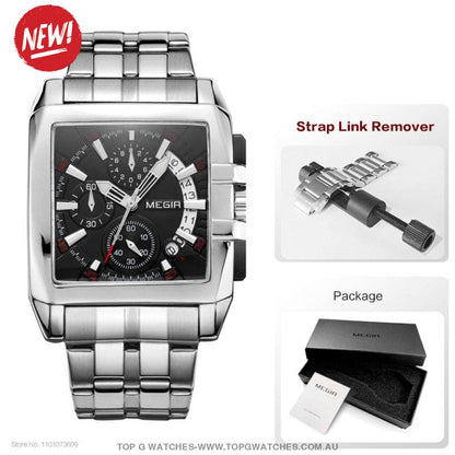 Megir Big Dial Stainless Steel Luxury Waterproof Luminous Military Sport Watch - Top G Watches