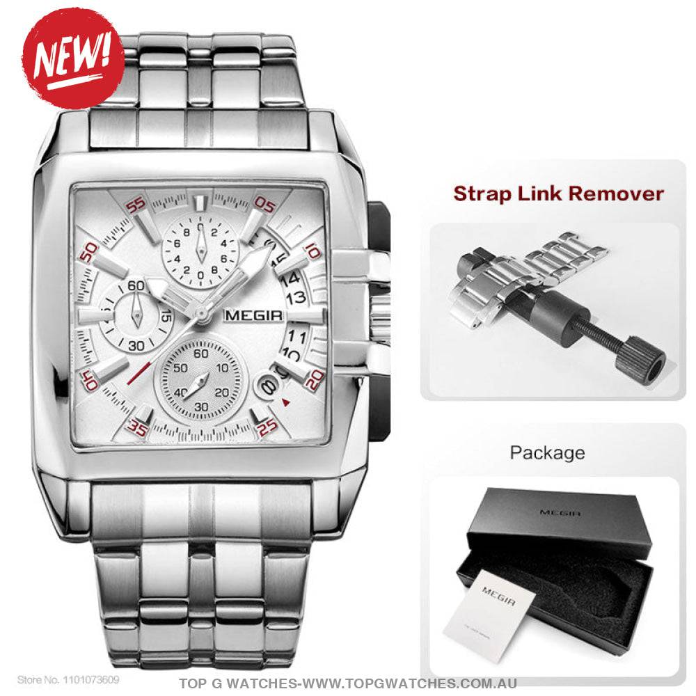 Megir Big Dial Stainless Steel Luxury Waterproof Luminous Military Sport Watch - Top G Watches