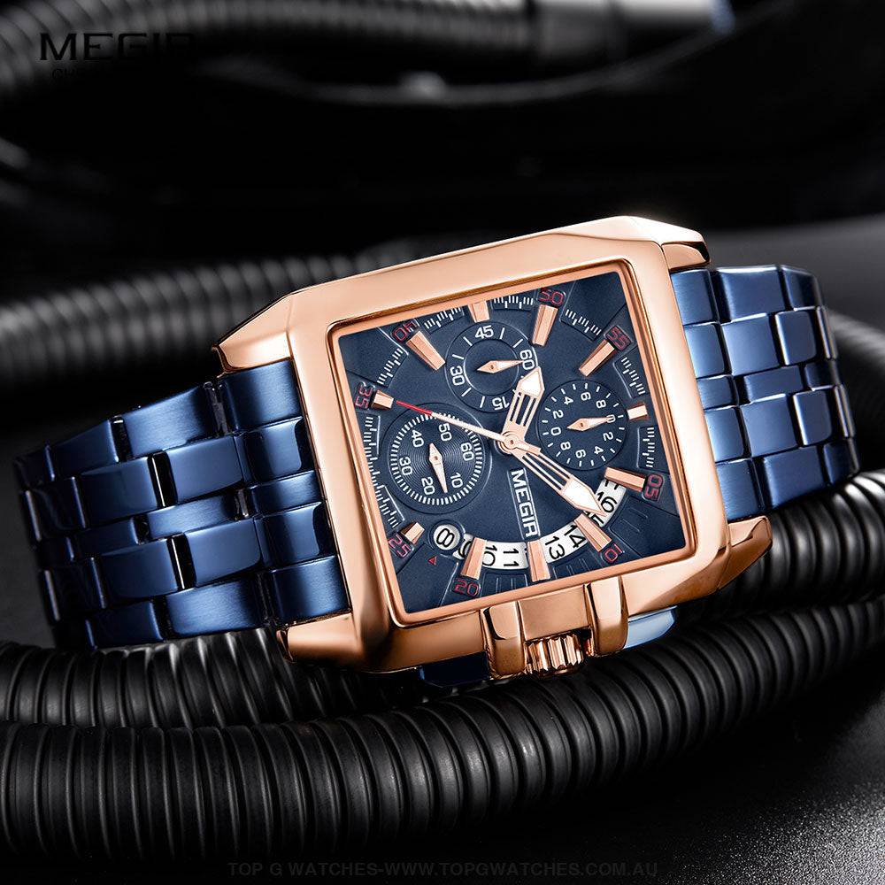Megir Big Dial Stainless Steel Luxury Waterproof Luminous Military Sport Watch - Top G Watches