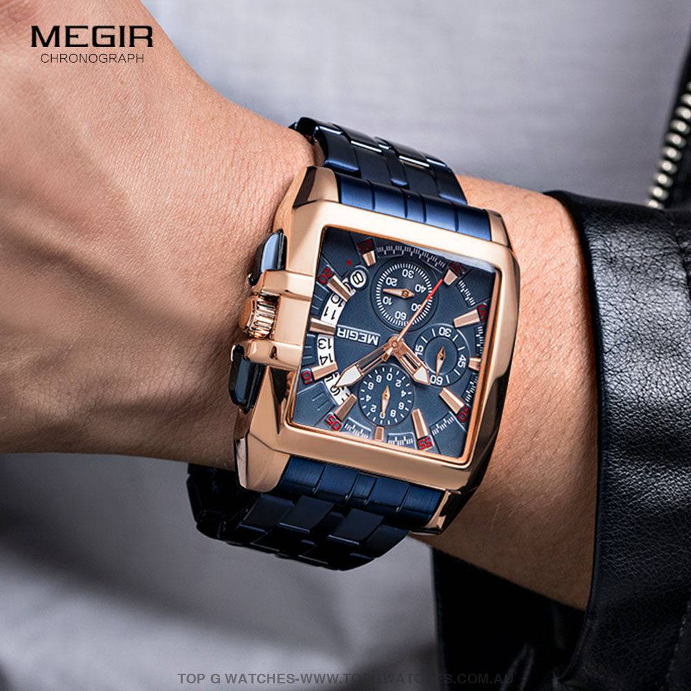 Megir Big Dial Stainless Steel Luxury Waterproof Luminous Military Sport Watch - Top G Watches