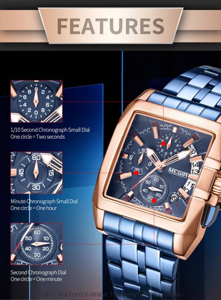 Megir Big Dial Stainless Steel Luxury Waterproof Luminous Military Sport Watch - Top G Watches